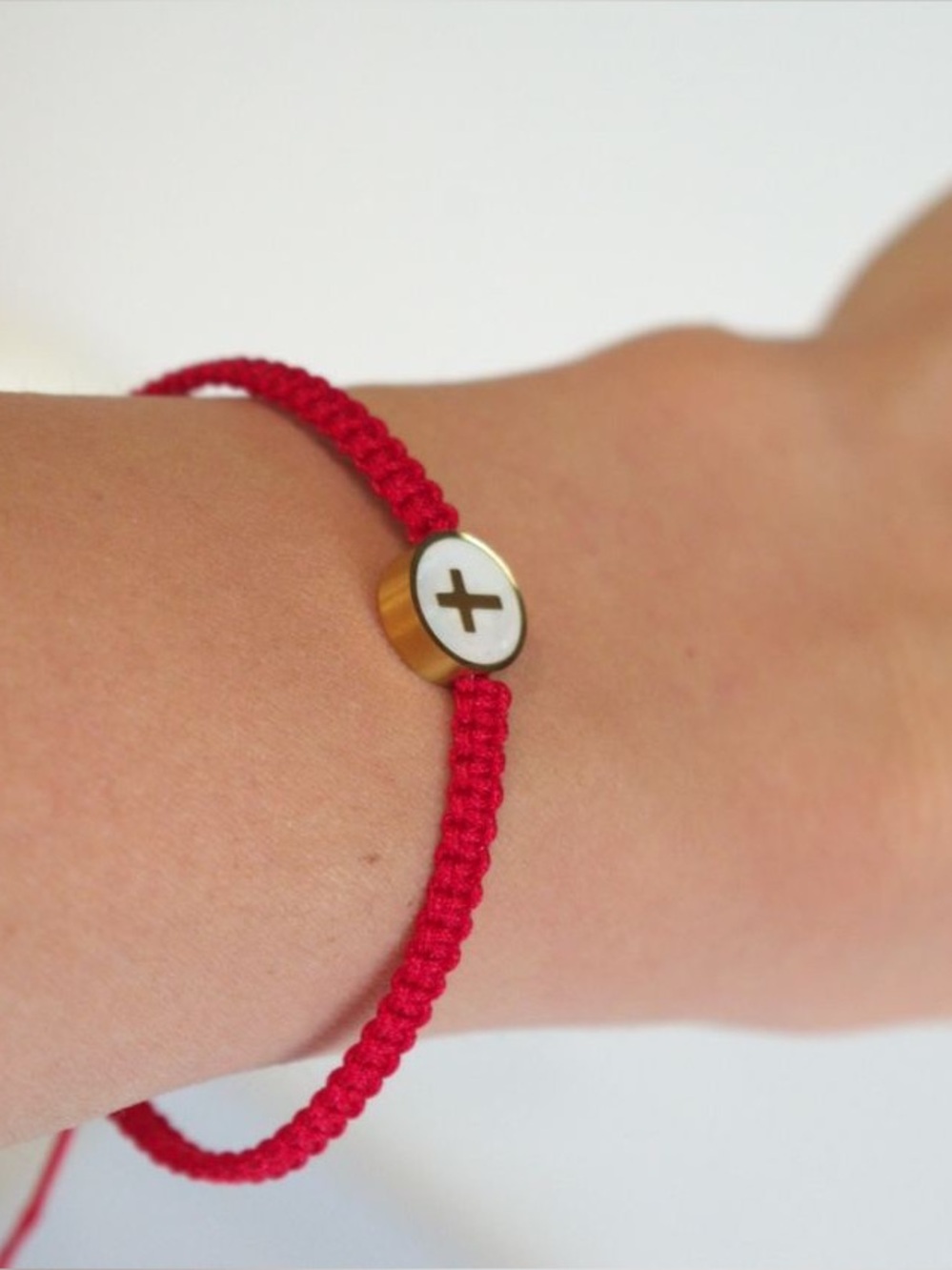 Gold Accent Red Cord Bracelet with Cross Detail